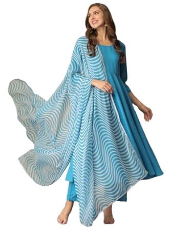 Buy ANNI DESIGNER Women's Cotton Blend Solid Anarkali Kurta with Pant ...