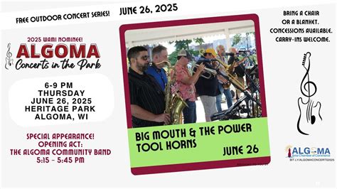 Big Mouth & The Power Tool Horns, 2025 Algoma Concerts in the Park ...