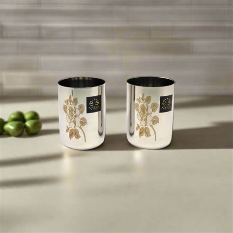 Stainless Steel Tumbler/Glass Set – with Floral Laser Design - 400ML ...