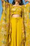 Buy Yellow Top And Jacket Organza Palazzo Georgette Printed & Pant Set ...