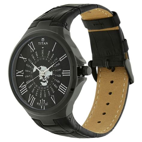 Buy Online Titan Globe Trotter Black Dial World Time Leather Strap ...