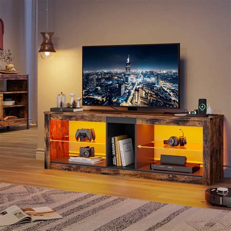 Bestier TV Stand Cabinet with Power Outlets 140CM Modern TV Unit with ...