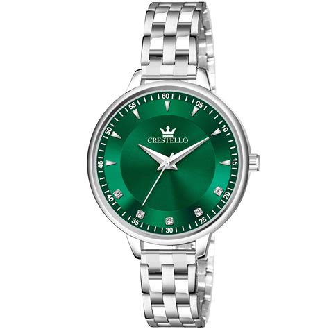 Buy CRESTELLO Stainless Steel Chain Analog Wrist Watch for Women (Green ...