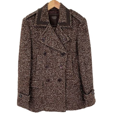 Coach Wool Mohair Blend Tweed Peacoat Brown Women Siz… - Gem