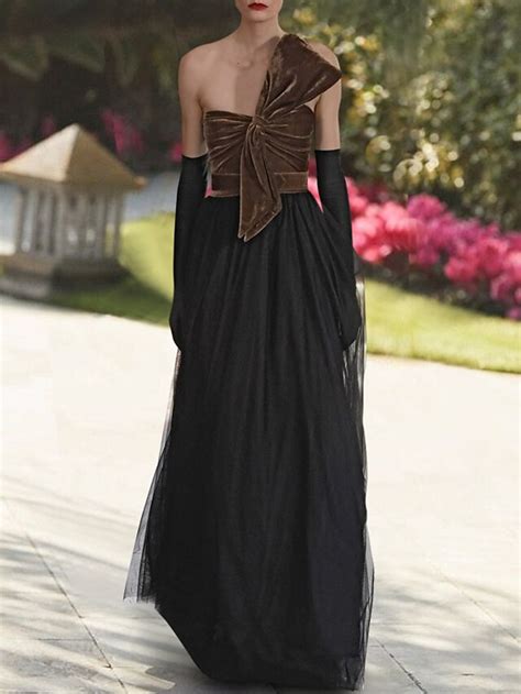 A-Line Evening Gown Color Block Dress Wedding Guest Floor Length ...