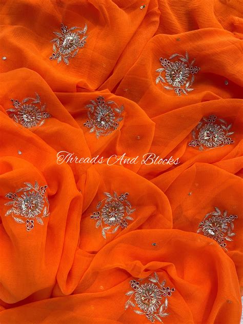 Orange Zari Floral Buta Saree – Threads & Blocks
