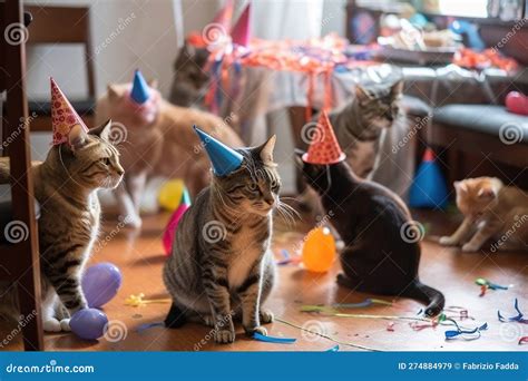 Party Cats: Cats with Party Hats Celebrating Birthday. Generative AI ...