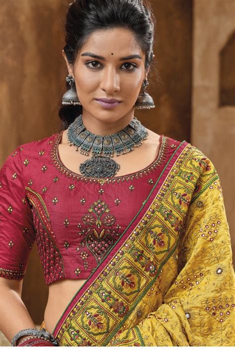 Buy Alpine Yellow Embroidered Designer Kacchi Work Saree Online ...