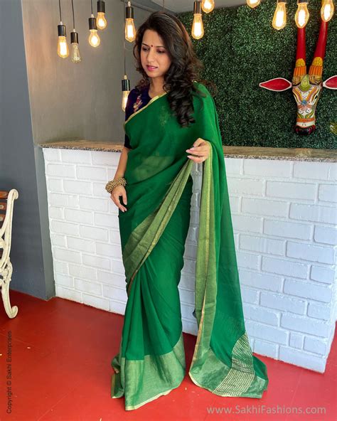 EE-S39213 Green Chiffon Sari – sakhifashions