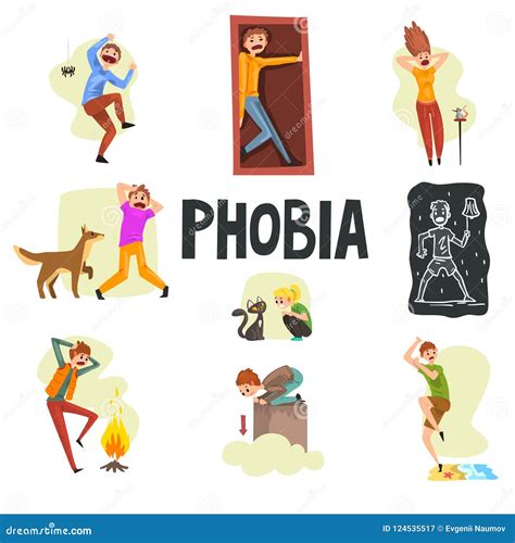 People Suffering from Various Phobias Set, Arachnophobia ...