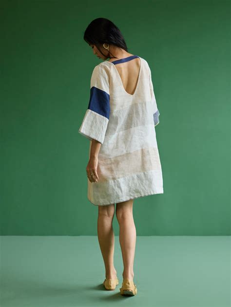 Lina Color-Blocked Linen Dress - Ivory – Manan