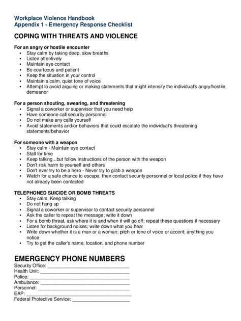 Fillable Online Appendix 1 - Emergency Response Checklist Fax Email ...