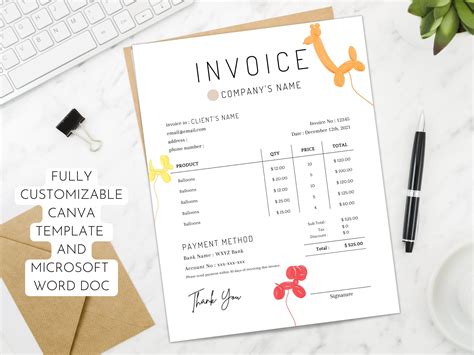 BALLOON INVOICE TEMPLATE Download Editable Word Invoice - Etsy India