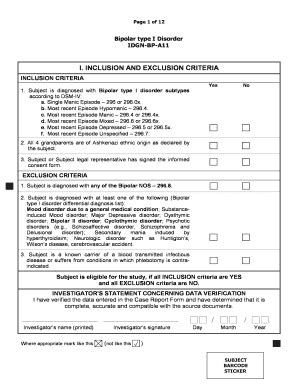 Fillable Online Bipolar type I Disorder Fax Email Print - pdfFiller