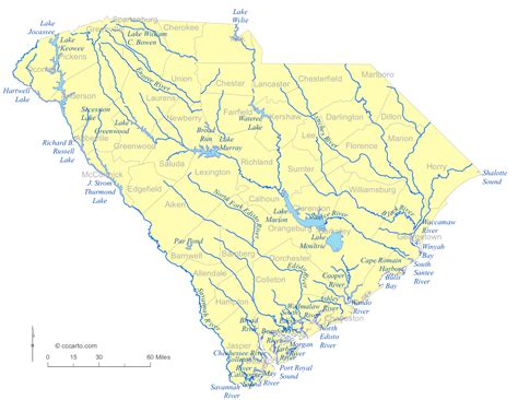 South Carolina Lakes & Rivers Map | CCCarto