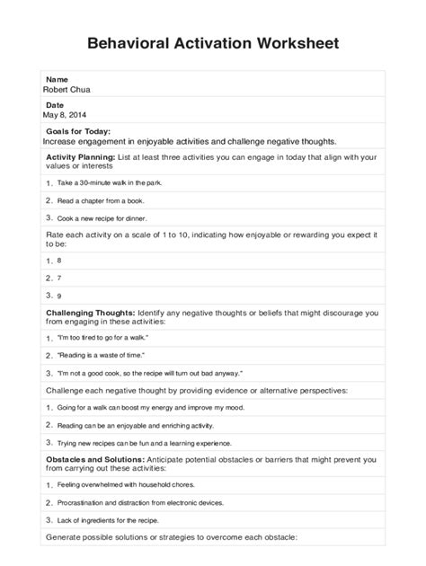 Image result for Behavioral Activation Worksheet