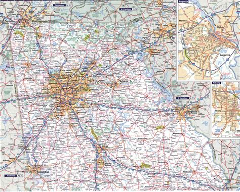 Maps of Georgia state with roads and cities Atlanta, Augusta, Brunswick ...