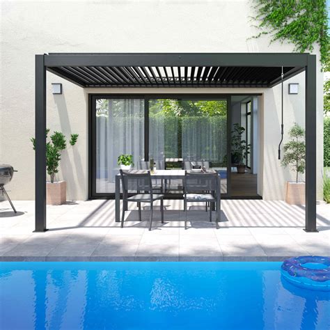 Pergola bioclimatica ad angolo 3x4m e 2 tende 2,66 x 2,34 m( 2 stores 2 ...