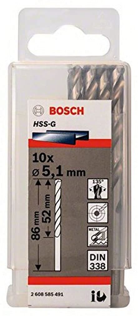 Bosch Professional Metal Drill Bits HSS-G, DIN 338, 5.1mm, Working ...