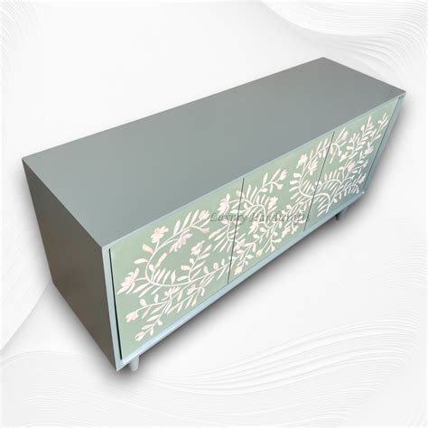 Bone Flower Media Console Sage Green | Bone Inlay Entertainment Unit ...