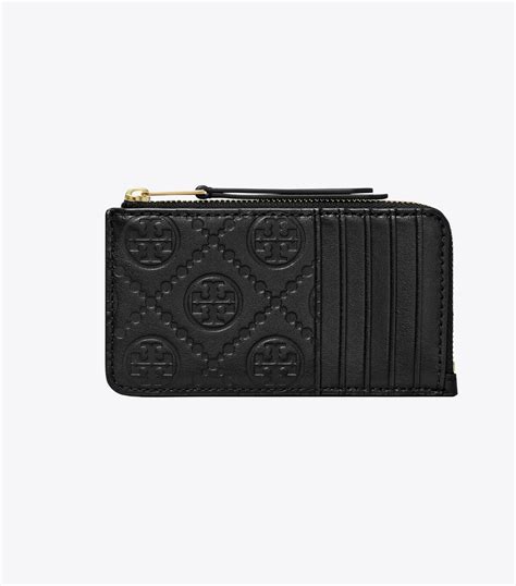 T Monogram Leather Zip Card Case, Black | Tory Burch KSA