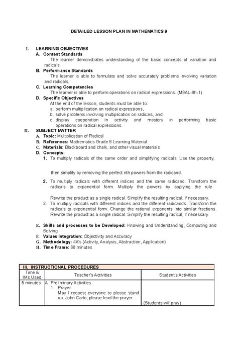 Mathematics 9 Lesson Plan 的图像结果