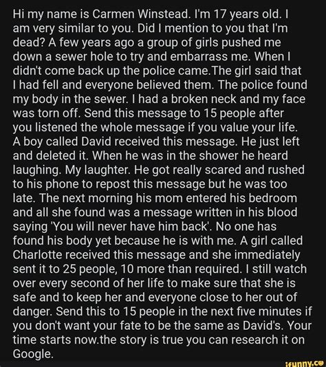 Hi my name is Carmen Winstead. I'm 17 years old. I am very similar to ...