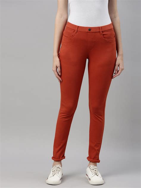 Rust Cotton Polyester Super Stretch Jeggings – Go Colors India