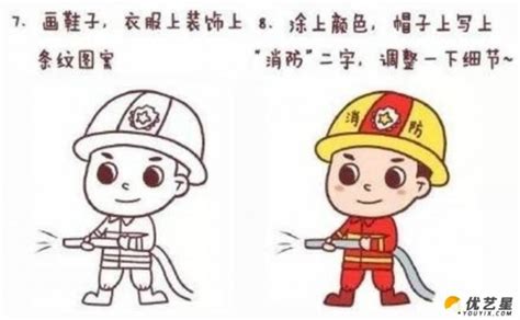消防员怎么画 简单的消防员简笔画画法 消防员卡通画手绘教程[ 图片/4P ] - 才艺君