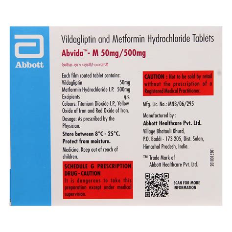 Abvida-M 50 mg/500 mg Tablet 15's Price, Uses, Side Effects ...