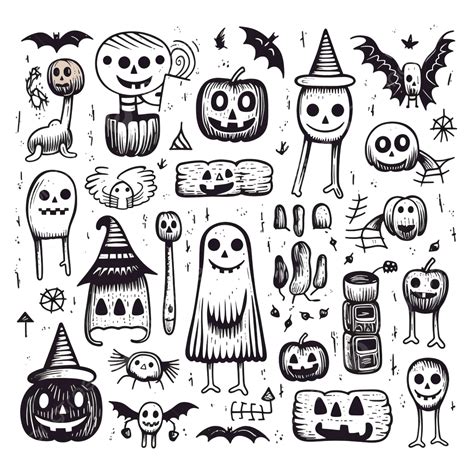 Halloween Doodle Set, Halloween Drawing, Hand Drawn Halloween ...