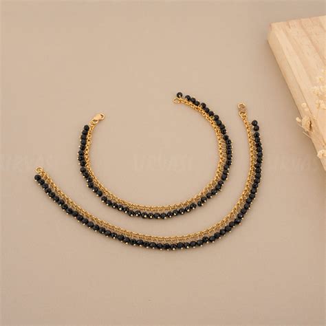Gold-Toned Black Bead Anklets AK 14 – URVASI LADIES NOVELTIES