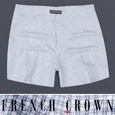 Dusk Blue and White Checks Plaid Premium Cotton Boxers For Man