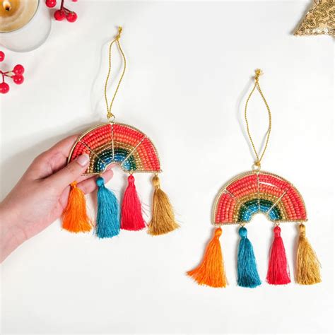 Rainbow Christmas Ornament Set of 2 Multicolour Online - Premium Wall ...