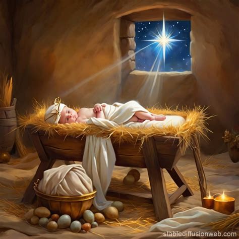 Baby Jesus in Manger | Stable Diffusion Online
