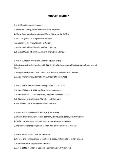 Modern History - MCQ question - MODERN HISTORY Day 1: Rise of Regional ...