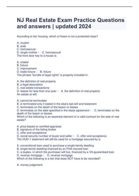 Real Estate Practice Questions