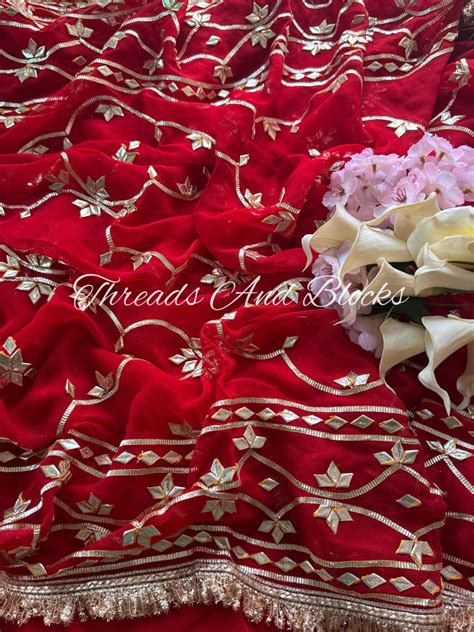 Red Kachi Patti Kiran Border Saree – Threads & Blocks
