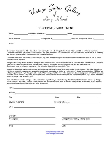 Vintage Guitar Gallery of Long Island Consignment - Fill Out, Sign ...