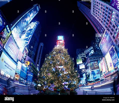CHRISTMAS TREE LIGHTS TIMES SQUARE MIDTOWN MANHATTAN NEW YORK CITY ...