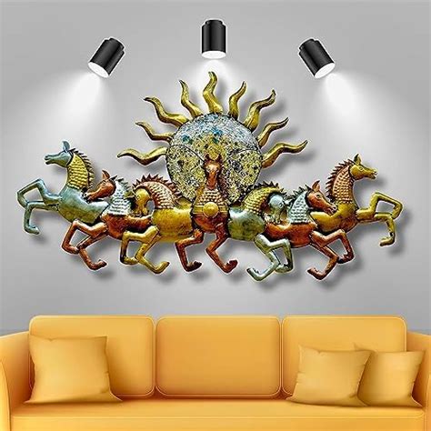 DENART INDUSTRIES Metal Seven Running Horses with Sunrise Wall Hanging ...
