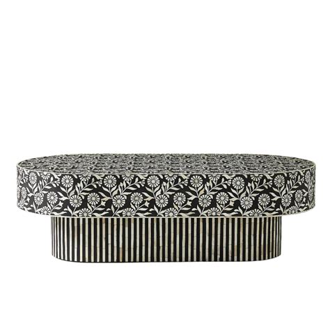 Sunflower Inlay Oval Shape Coffee Table - Black & White – CasaGold