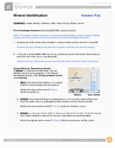 Mineral Identification SE Key - Mineral Identification Answer Key ...