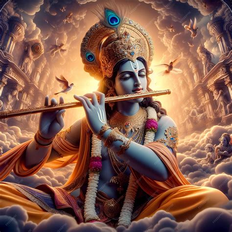Premium Photo | Lord krishna playing flute in infinite universe