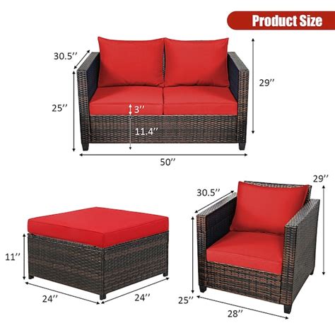 Forclover 5-Piece Rattan Patio Sofa Conversation Set with Red Cushions ...