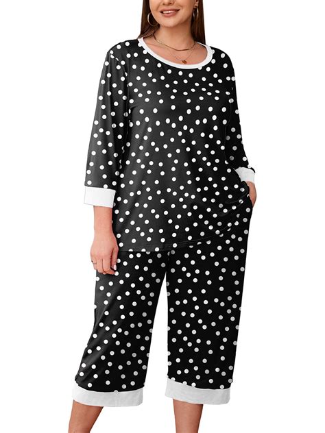 SHOWMALL Women Plus Size Pajamas Set 3/4 Sleeves Pjs Sleepwear ...