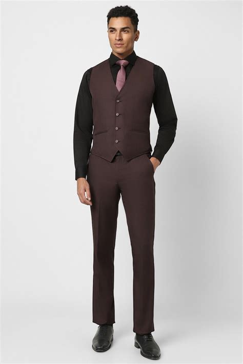 Buy Men Maroon Solid Skinny Fit Wedding Three Piece Suit Online ...