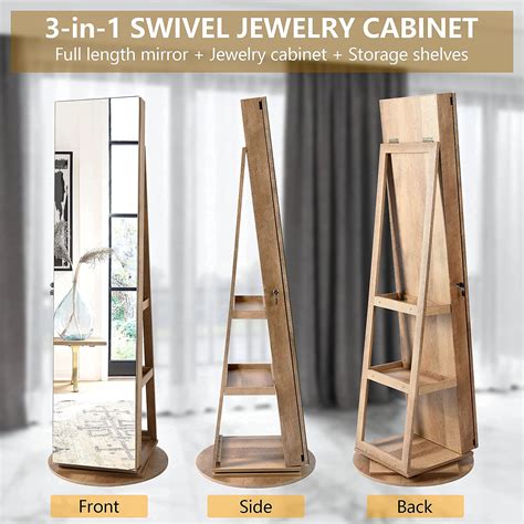 Buy LVSOMT 360° Swivel Jewelry Cabinet with Full-Length Body Dressing ...