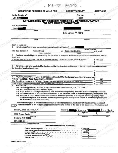 Inheritance Tax Waiver Form Maryland For Domicile | US Legal Forms