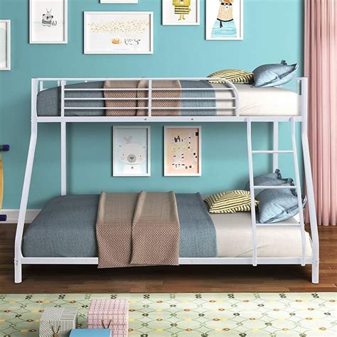 Bunk Bed Twin Over Full Sturdy Steel Metal Bed Frame with Flat Ladder ...